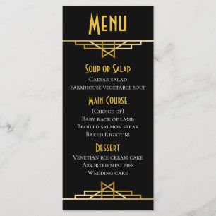 Gatsby Art Deco Menu Black & Gold Wedding Party