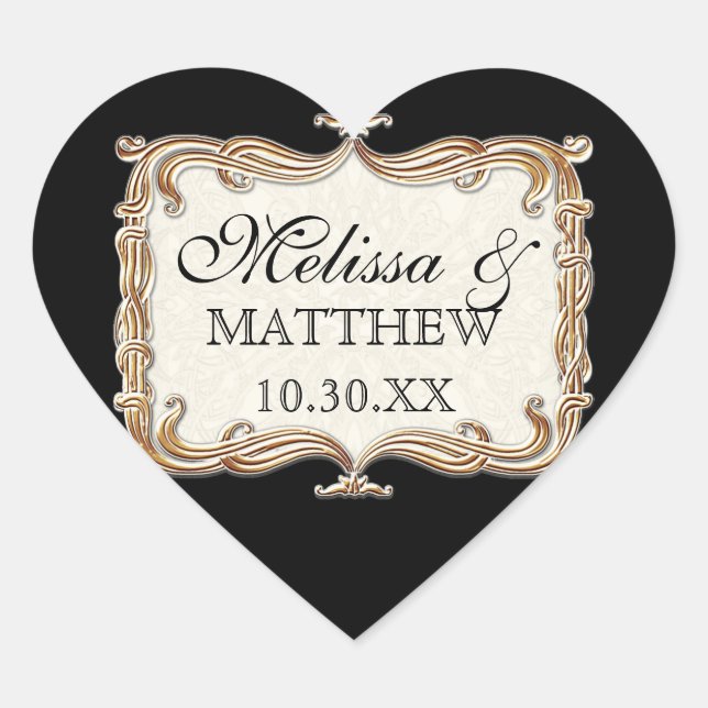 Gatsby Art Deco Nouveau Lace Faux Gold Tulip Heart Sticker (Front)