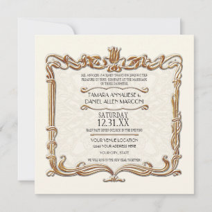 Gatsby Art Deco Nouveau Lace Faux Gold Tulip Invitation