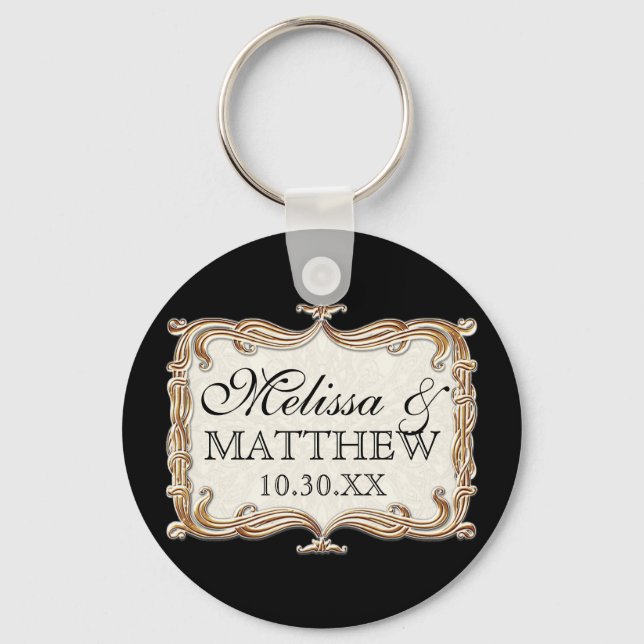 Gatsby Art Deco Nouveau Lace Faux Gold Tulip Key Ring (Front)