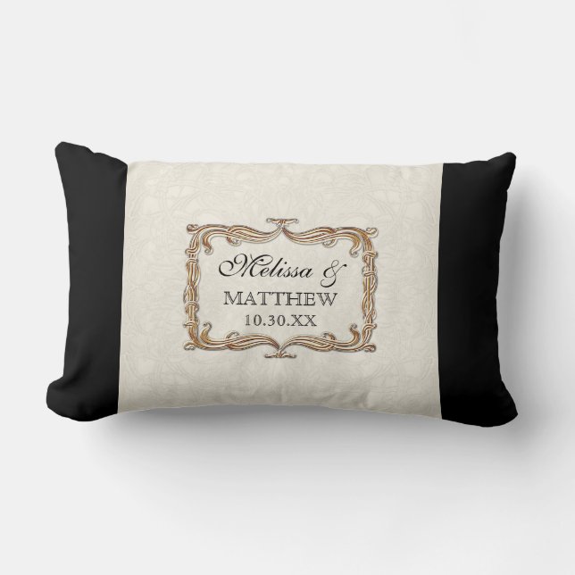 Gatsby Art Deco Nouveau Lace Faux Gold Tulip Lumbar Cushion (Front)