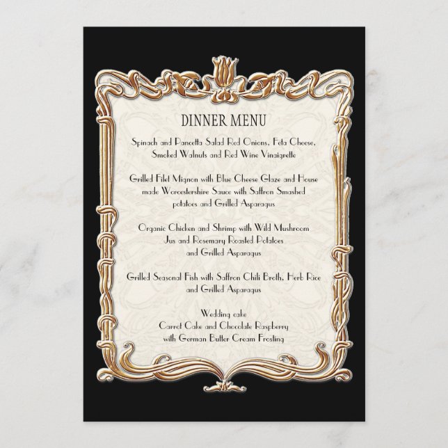 Gatsby Art Deco Nouveau Lace Faux Gold Tulip Menu (Front)