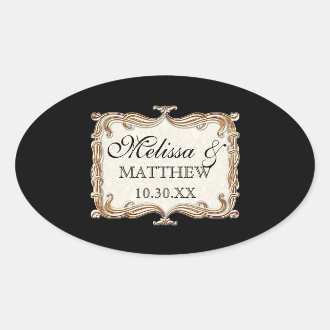 Gatsby Art Deco Nouveau Lace Faux Gold Tulip Oval Sticker (Front)