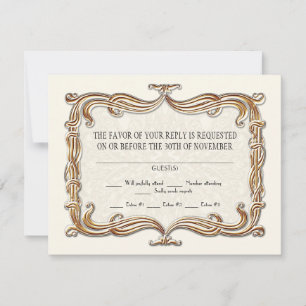 Gatsby Art Deco Nouveau Lace Faux Gold Tulip RSVP Card