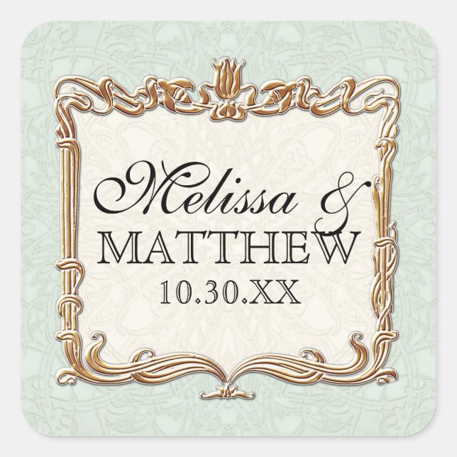 Gatsby Art Deco Nouveau Lace Faux Gold Tulip Square Sticker (Front)