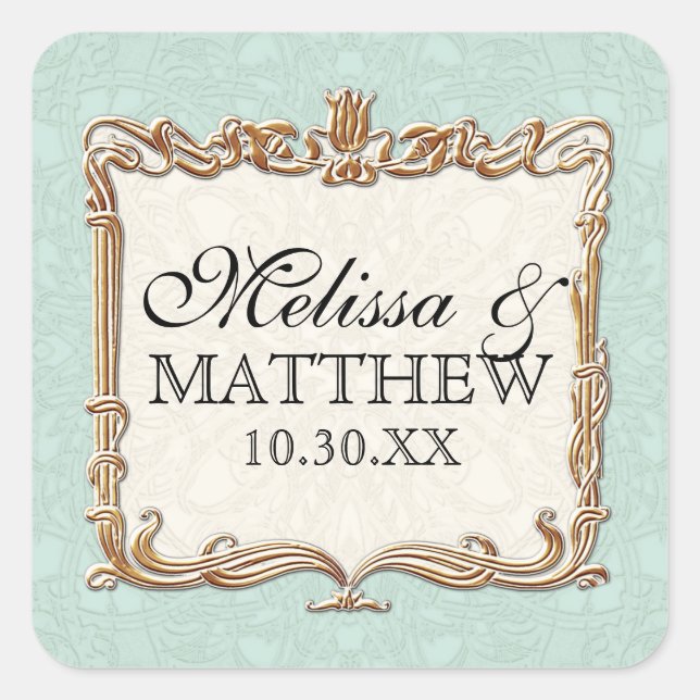 Gatsby Art Deco Nouveau Lace Faux Gold Tulip Square Sticker (Front)