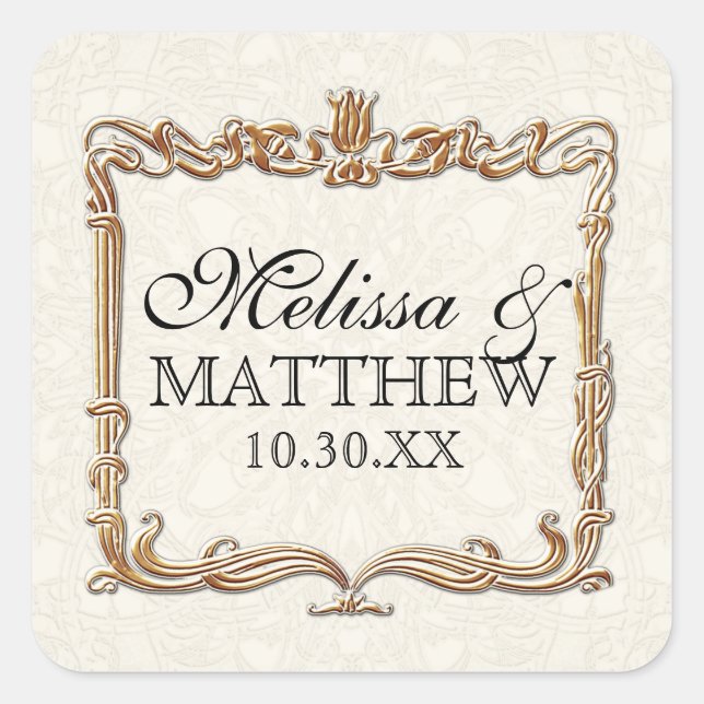 Gatsby Art Deco Nouveau Lace Faux Gold Tulip Square Sticker (Front)