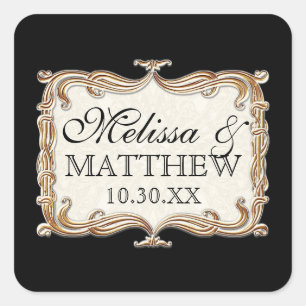 Gatsby Art Deco Nouveau Lace Faux Gold Tulip Square Sticker