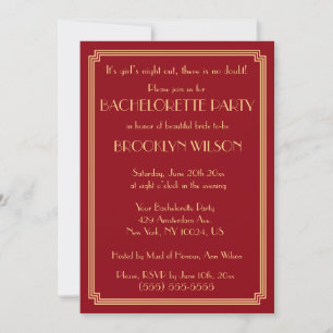 Gatsby Art Deco Red Bachelorette Party Invites