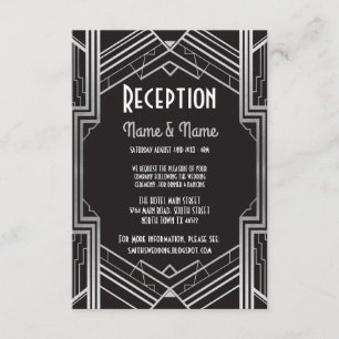 Gatsby Art Deco Silver Wedding Reception Cards