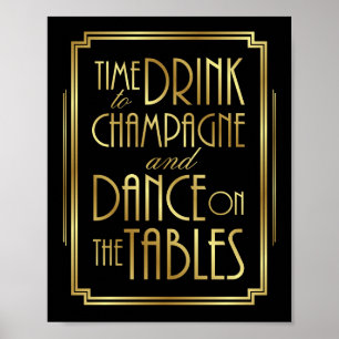 Gatsby Art Deco TIME TO DRINK CHAMPAGNE Sign Print