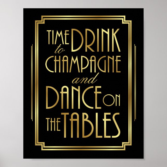 Gatsby Art Deco TIME TO DRINK CHAMPAGNE Sign Print (Front)