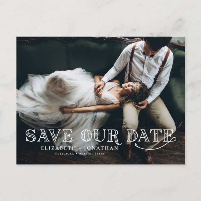 Gatsby Art Deco Typography Photo Save the Date Announcement Postcard (Front)