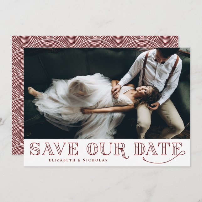 Gatsby Art Deco Typography Red Save the Date (Front/Back)