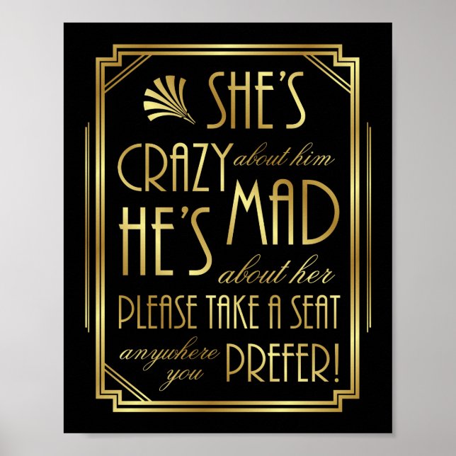 Gatsby Art Deco WEDDING SEAT Sign Print (Front)