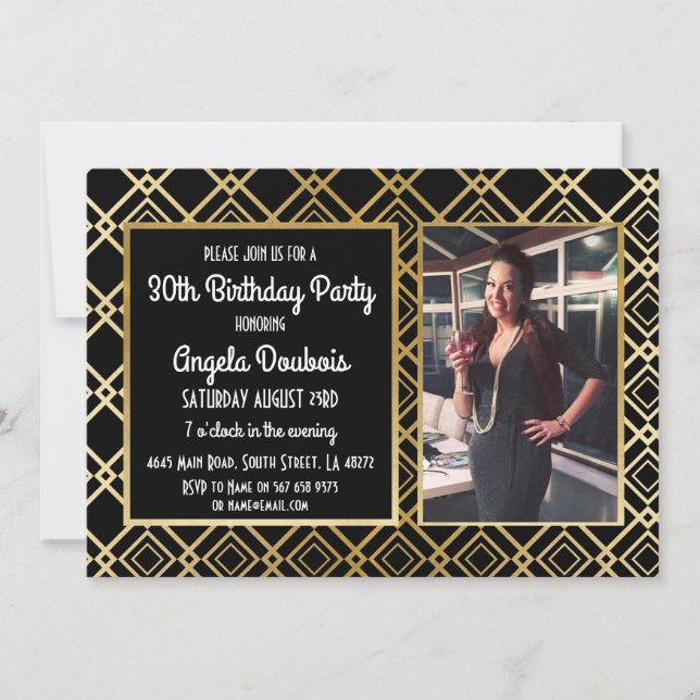 Gatsby Birthday Party 1920's Roaring Gold Invite (Front)