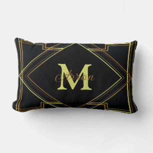 gatsby black and gold geometric pattern art deco lumbar cushion