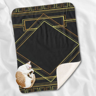 gatsby black and gold geometric pattern art deco sherpa blanket