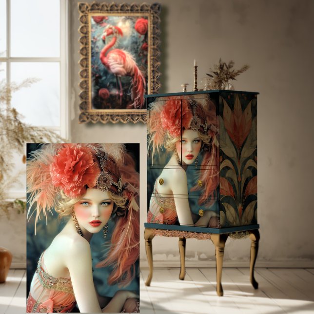 Gatsby Flapper Beauty, Roaring 20's style Portrait Tissue Paper (Roaring 20's Art Deco Gatsby Flapper, Portrait Art Nouveau, Digital Art, Decoupage Tissue Paper)