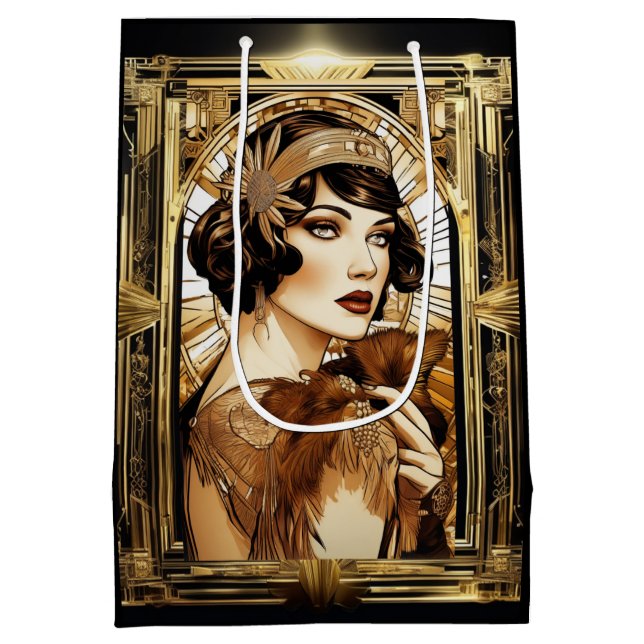 Gatsby flapper girl brunette 1920's theme party medium gift bag (Back)