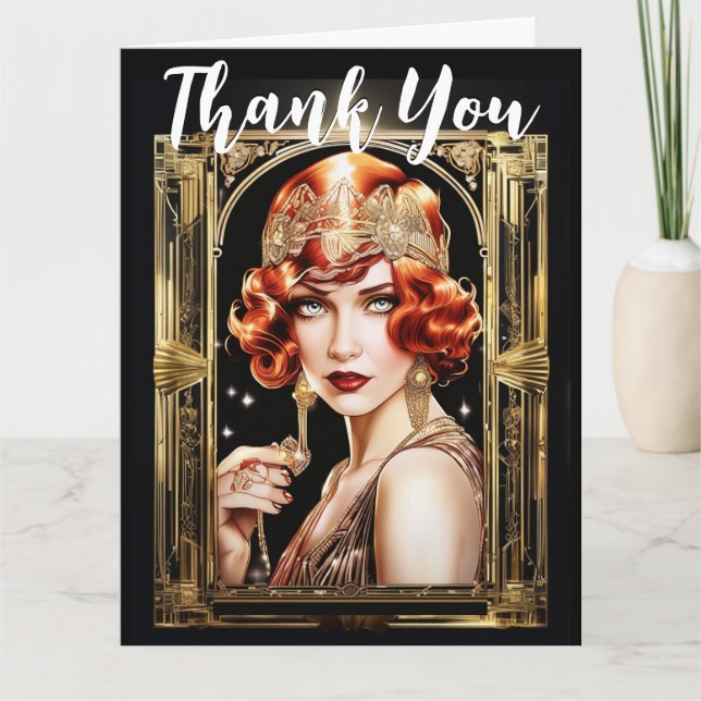 Gatsby flapper girl redhead thank you 1920's card (Front)
