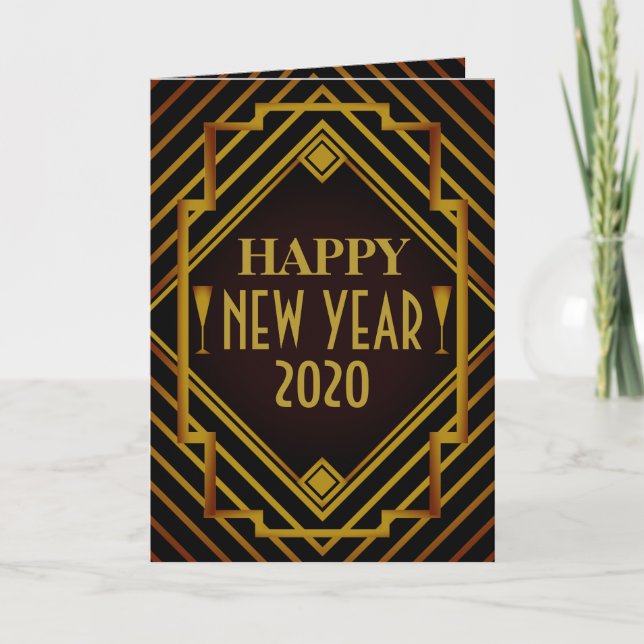Gatsby Gold 1920's New Year Greeting Card (Front)
