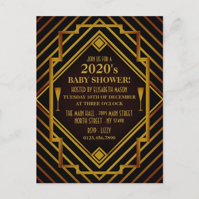 Gatsby Gold 2020's Baby Shower Invitation (Front)