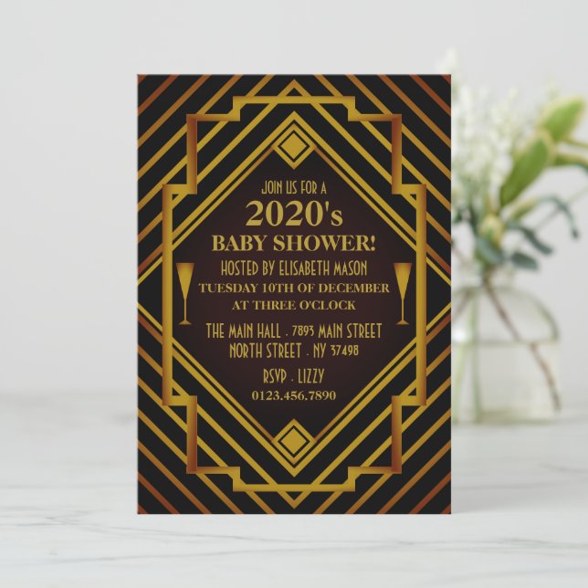 Gatsby Gold 2020's Baby Shower Invitation (Standing Front)