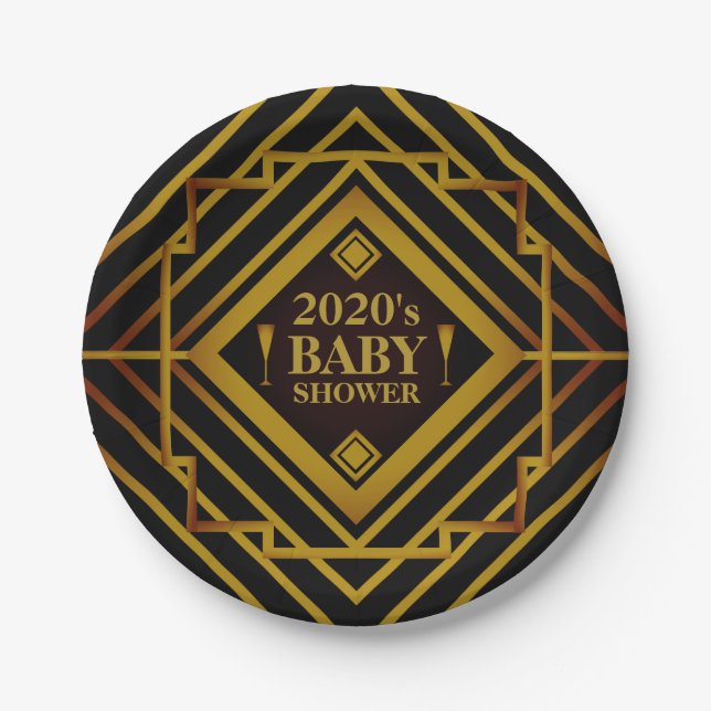 Gatsby Gold 2020's Baby Shower Paper Plate (Front)