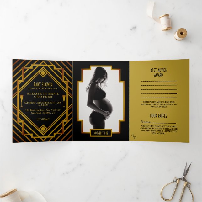 Gatsby Gold 2020's Baby Shower Suite Tri-Fold Invitation (Inside)
