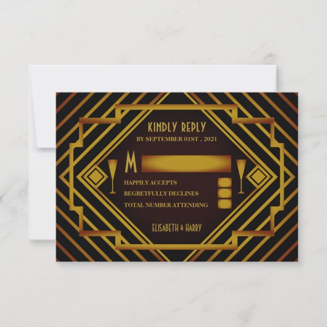 Gatsby Gold 2020's Wedding RSVP Card (Front)