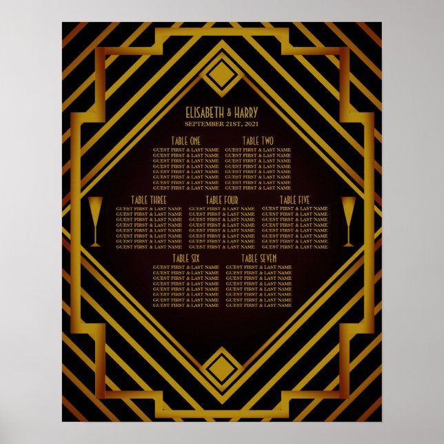 Gatsby Gold 2020's Wedding Seating Chart (Front)