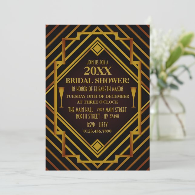 Gatsby Gold Bridal Shower Invitation (Standing Front)