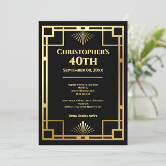 Gatsby Moody Art Deco 40th Birthday Party Invitation