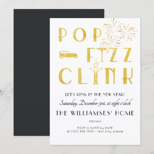 Gatsby Pop Fizz Clink Art Deco New Years Eve Party Invitation