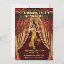 Gatsby Red Gold 50th Birthday Invitation