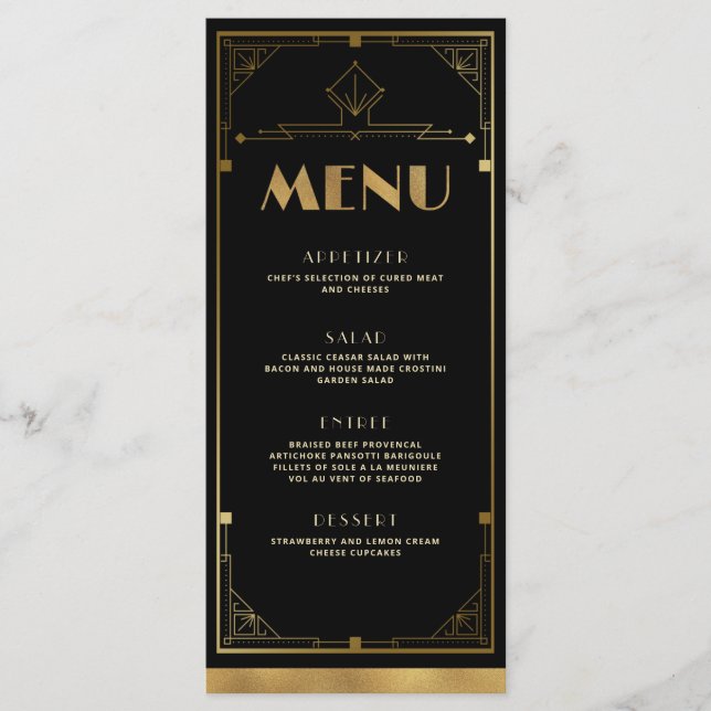 Gatsby Roaring 20s Art Deco Menu Card (Front)