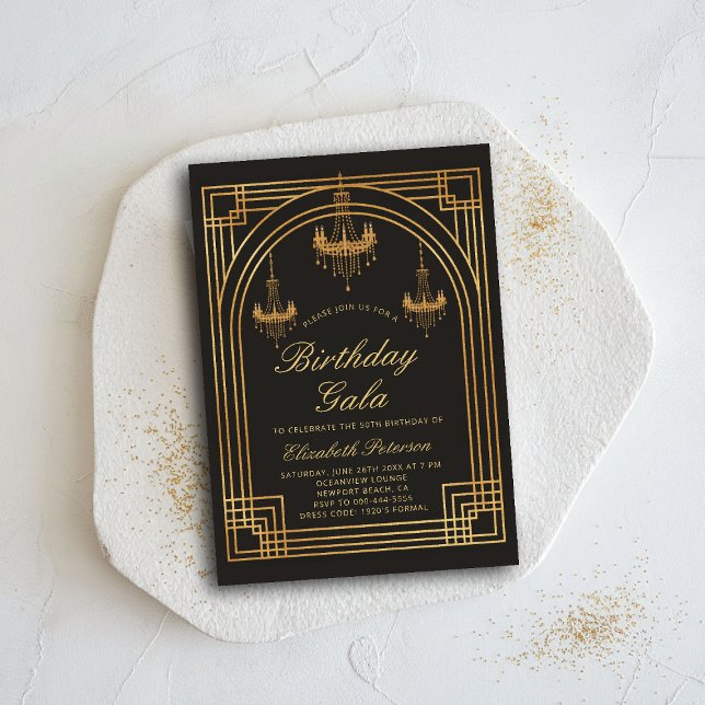 Gatsby Roaring 20s Deco Chandeliers Chic  Birthday Invitation (gatsby party invitation roaring 1920 twenties prohibition deco chandeliers elegant business ball)