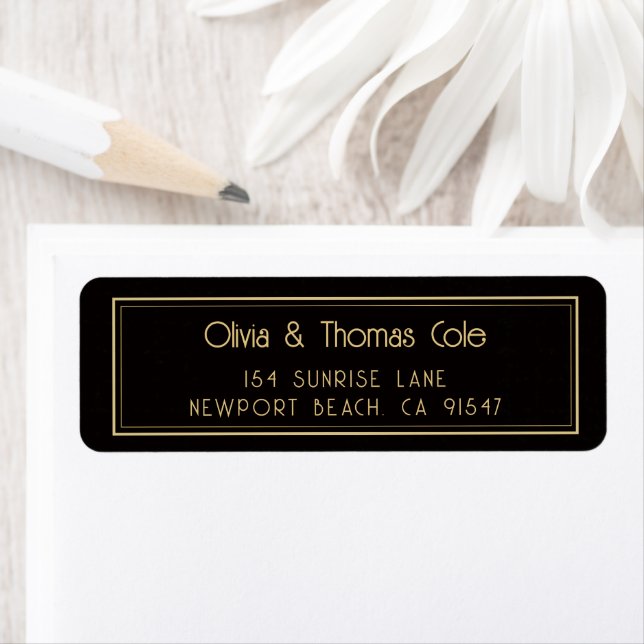 Gatsby Roaring 20s Prohibition Gold Return Address Label (Insitu)