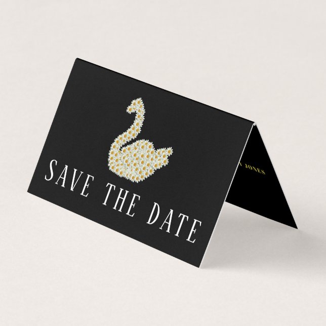 Gatsby Style Floral Swan, Photo Save The Date Card (Front)