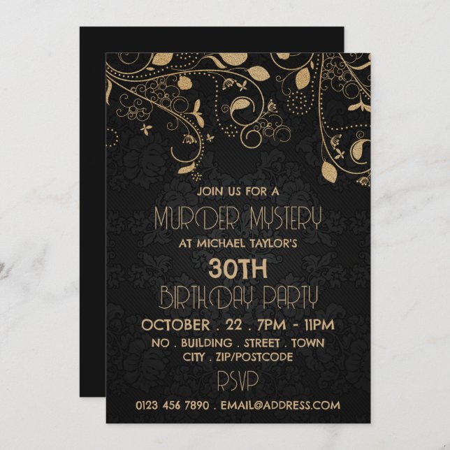 Gatsby Style, Murder Mystery Birthday Party Invitation (Front/Back)