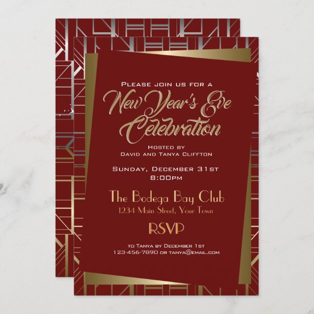 Gatsby Style NYE  Gold Silver  CHOOSE COLOR Invitation (Front/Back)