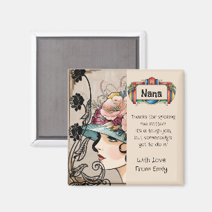 Gatsby style Vintage lady with floral Hat Magnet