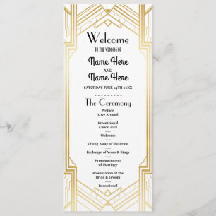 Gatsby White & Gold Art Deco 1920s Wedding Program
