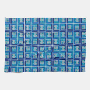 Gaudí cobalt blue square mosaic tea towel