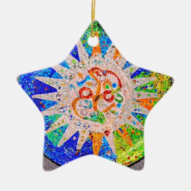 Gaudi Detail Blue Ceramic Ornament (Front)