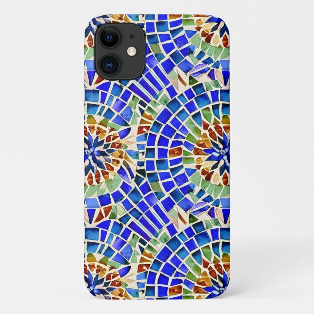 Gaudi Inspired Blue Round Shapes Mosaic Pattern Case-Mate iPhone Case (Back)