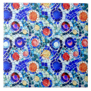 Gaudi Inspired Multicolor Mosaic Pattern Ceramic Tile