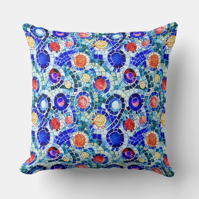 Gaudi Inspired Multicolor Mosaic Pattern Cushion (Front)