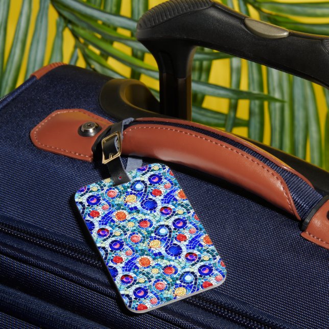 Gaudi Inspired Multicolor Mosaic Pattern Luggage Tag (Front Insitu 1)